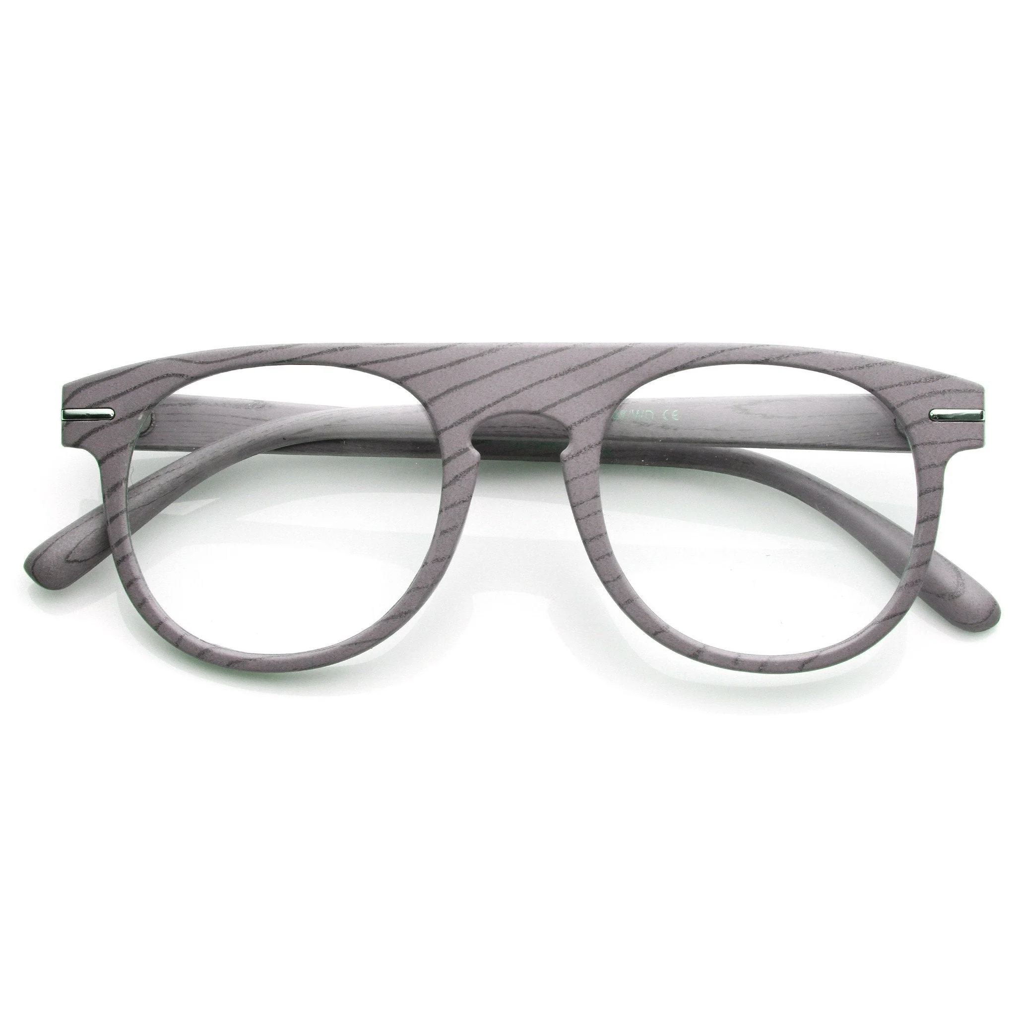 zeroUV Artistic Wood Print Indie Key Hole Flat Top Round Clear Lens Glasses 9152 - Image 2