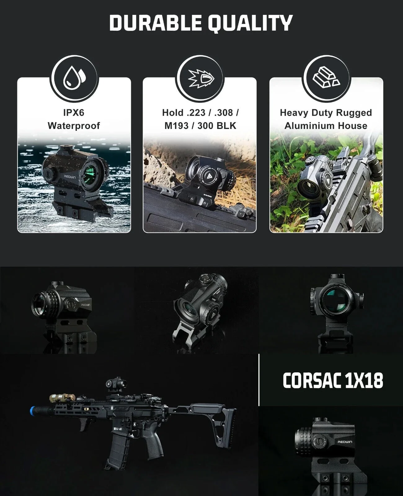 Corsac 1x18 Micro Prism Scope Etched Reticle 8 Day+2 NV IPX67 Hunting Optic - Image 3