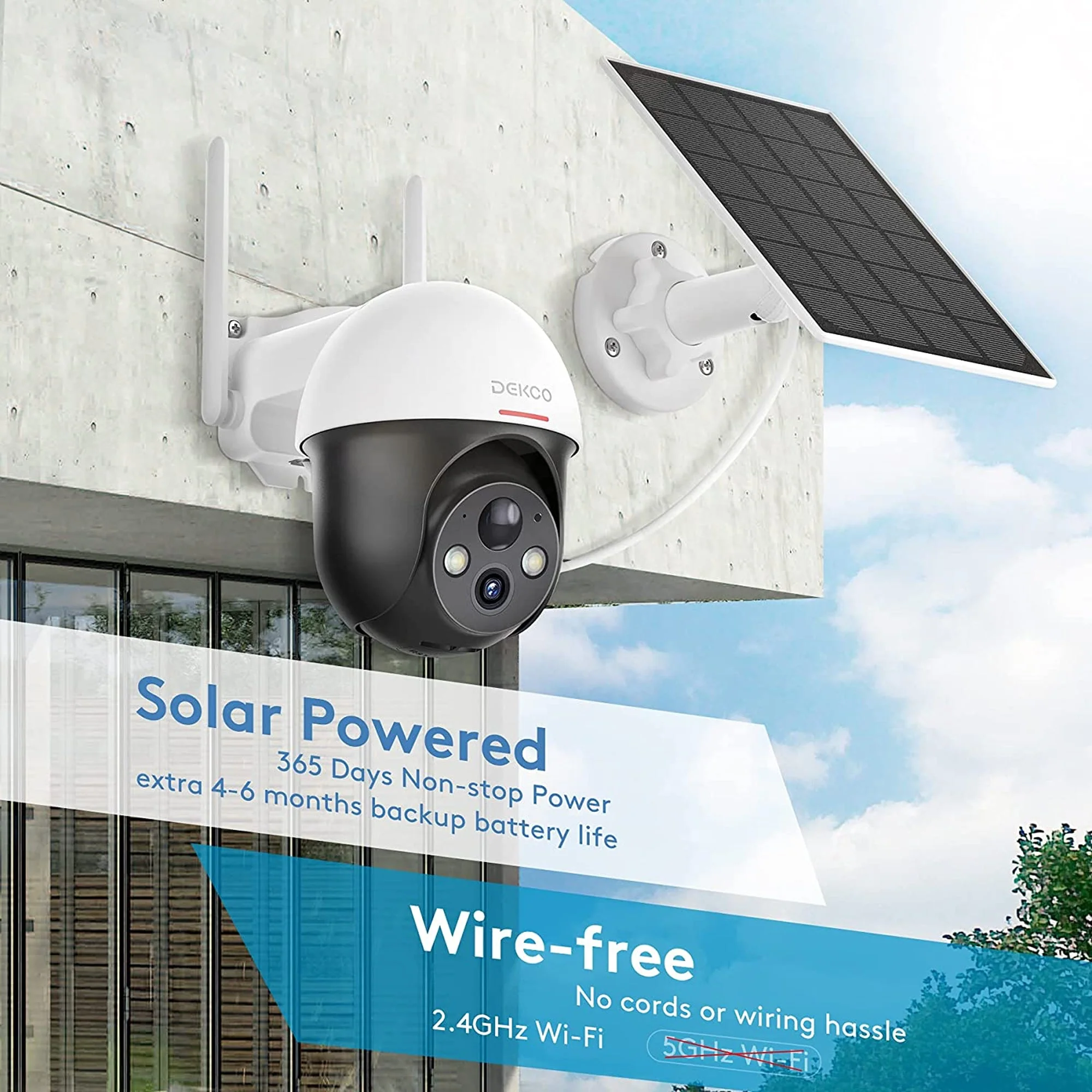 DEKCO WiFi Rotating Outdoor Solar Dome Home Security Camera with Motion Alarm - Image 2