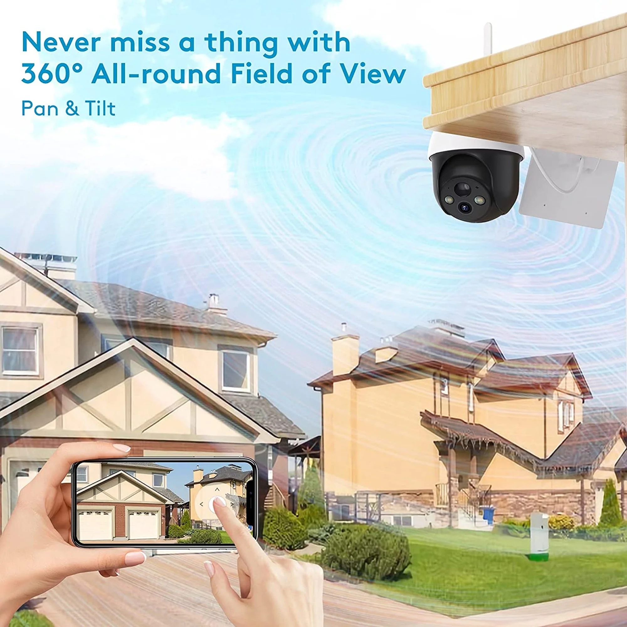 DEKCO WiFi Rotating Outdoor Solar Dome Home Security Camera with Motion Alarm - Image 3