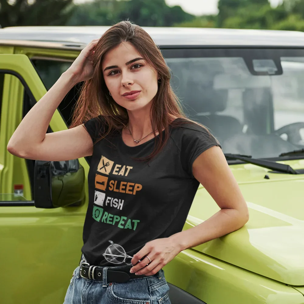 Outdoorzees Eat Sleep Fishing Repeat T-Shirt for Women - Image 3