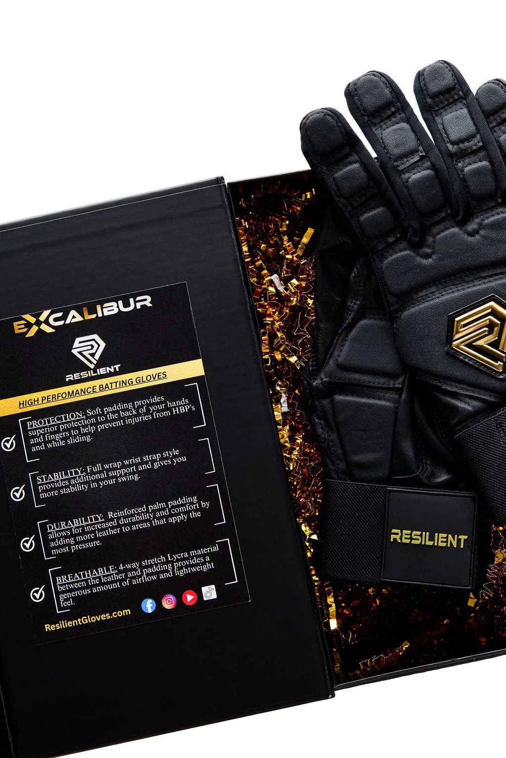 Resilient SFBL Excalibur Fastpitch Batting gloves - Black and Gold - Image 11