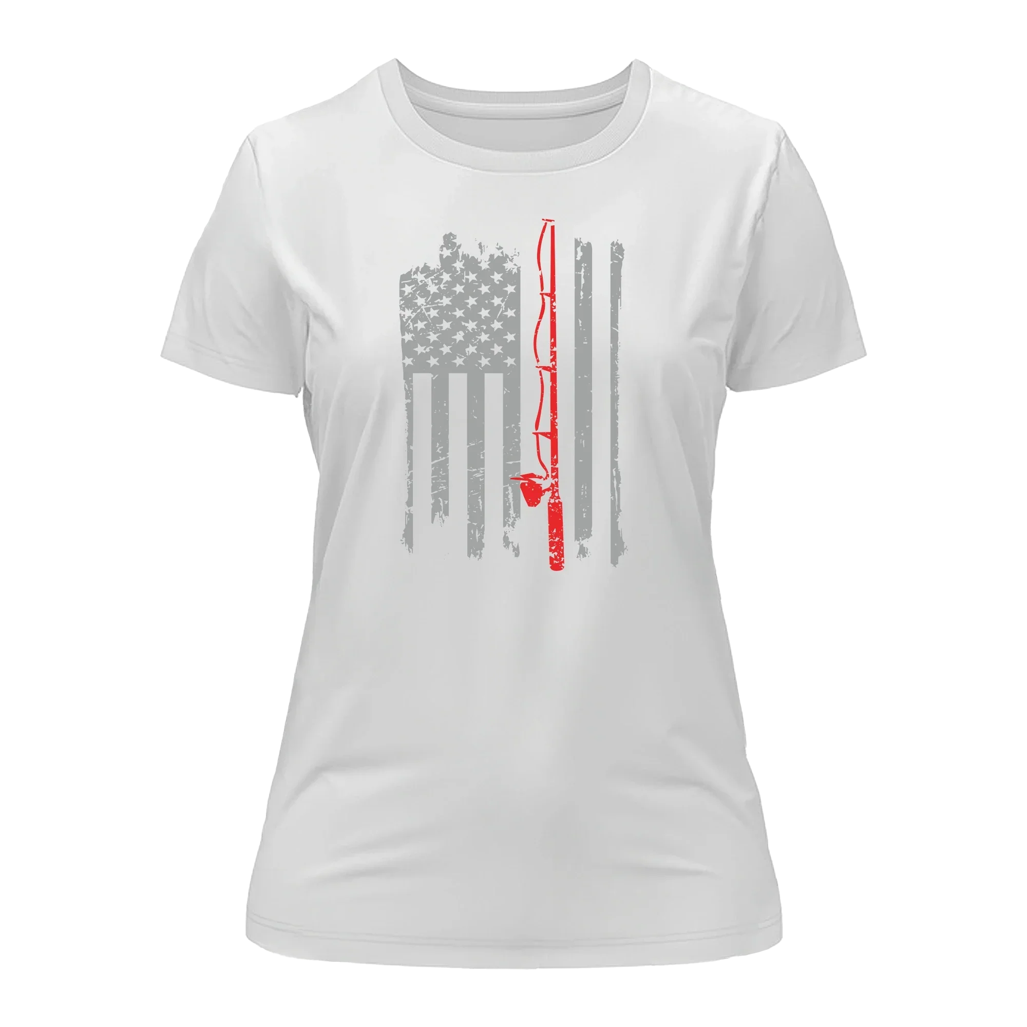 Outdoorzees Fishing Rod American Flag T-Shirt for Women