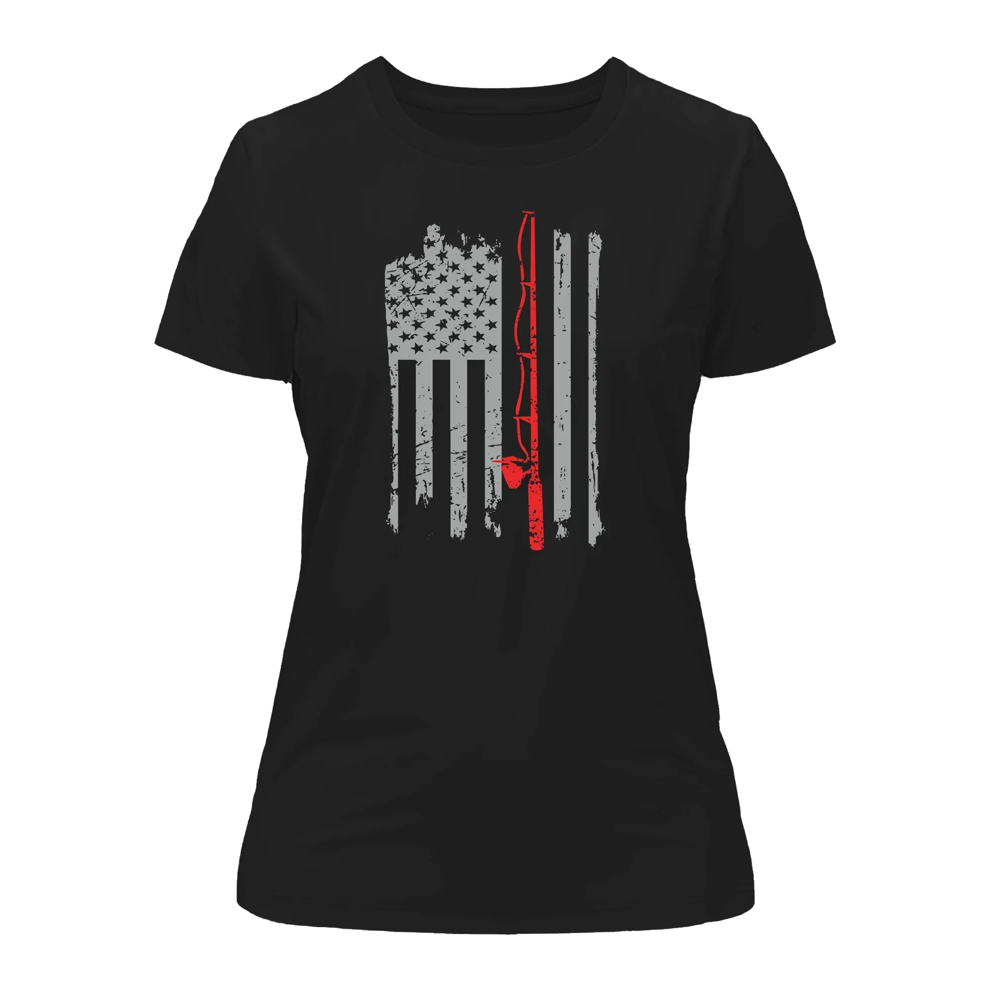Outdoorzees Fishing Rod American Flag T-Shirt for Women - Image 2