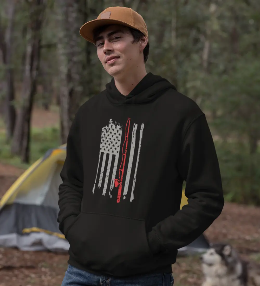 Outdoorzees Fishing Rod American Flag Unisex Hoodie - Image 5