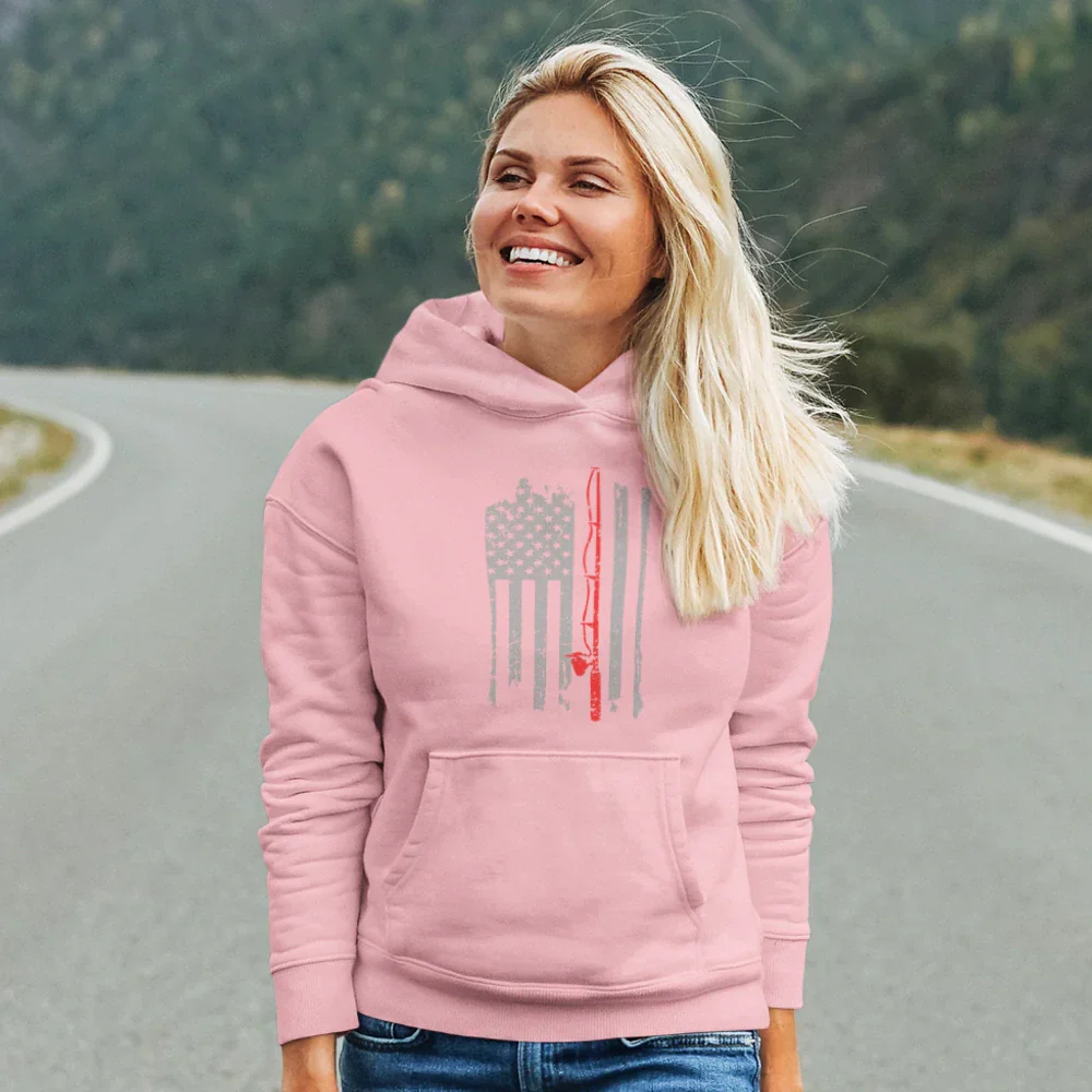 Outdoorzees Fishing Rod American Flag Unisex Hoodie - Image 6