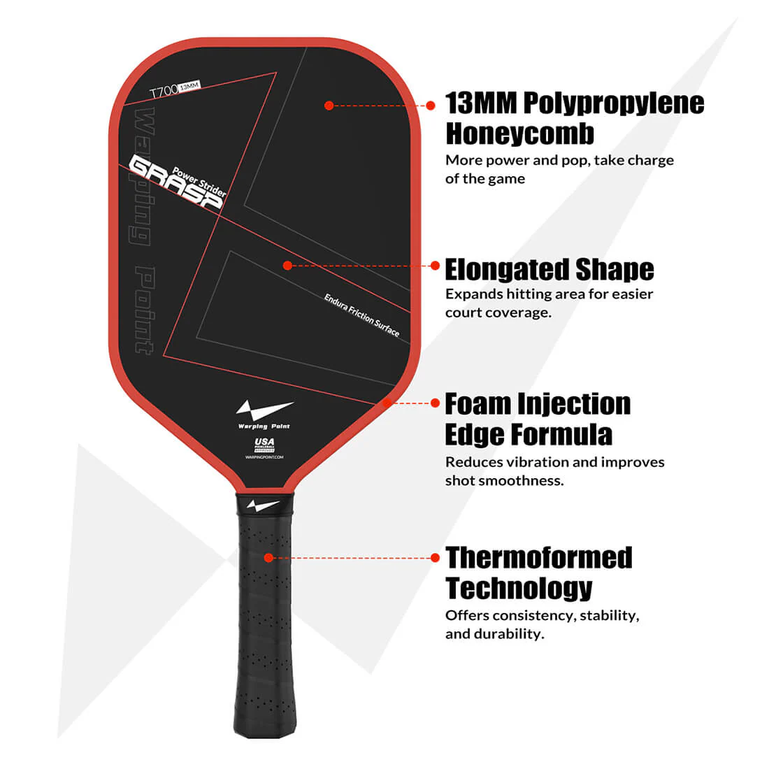 Warping Point Grasp Pickleball Paddle - 13mm - Image 4