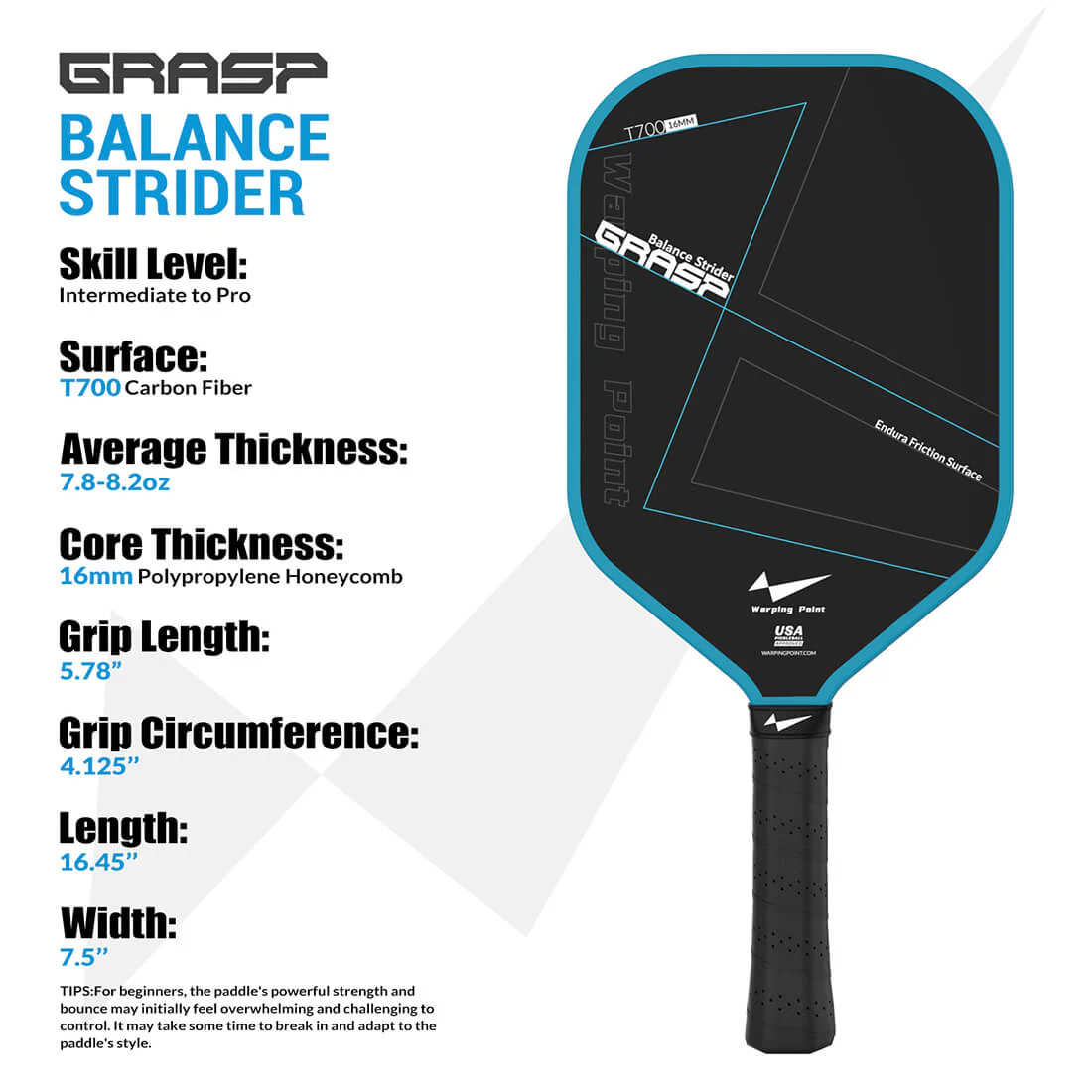 Warping Point Grasp Pickleball Paddle - 16mm - Image 4
