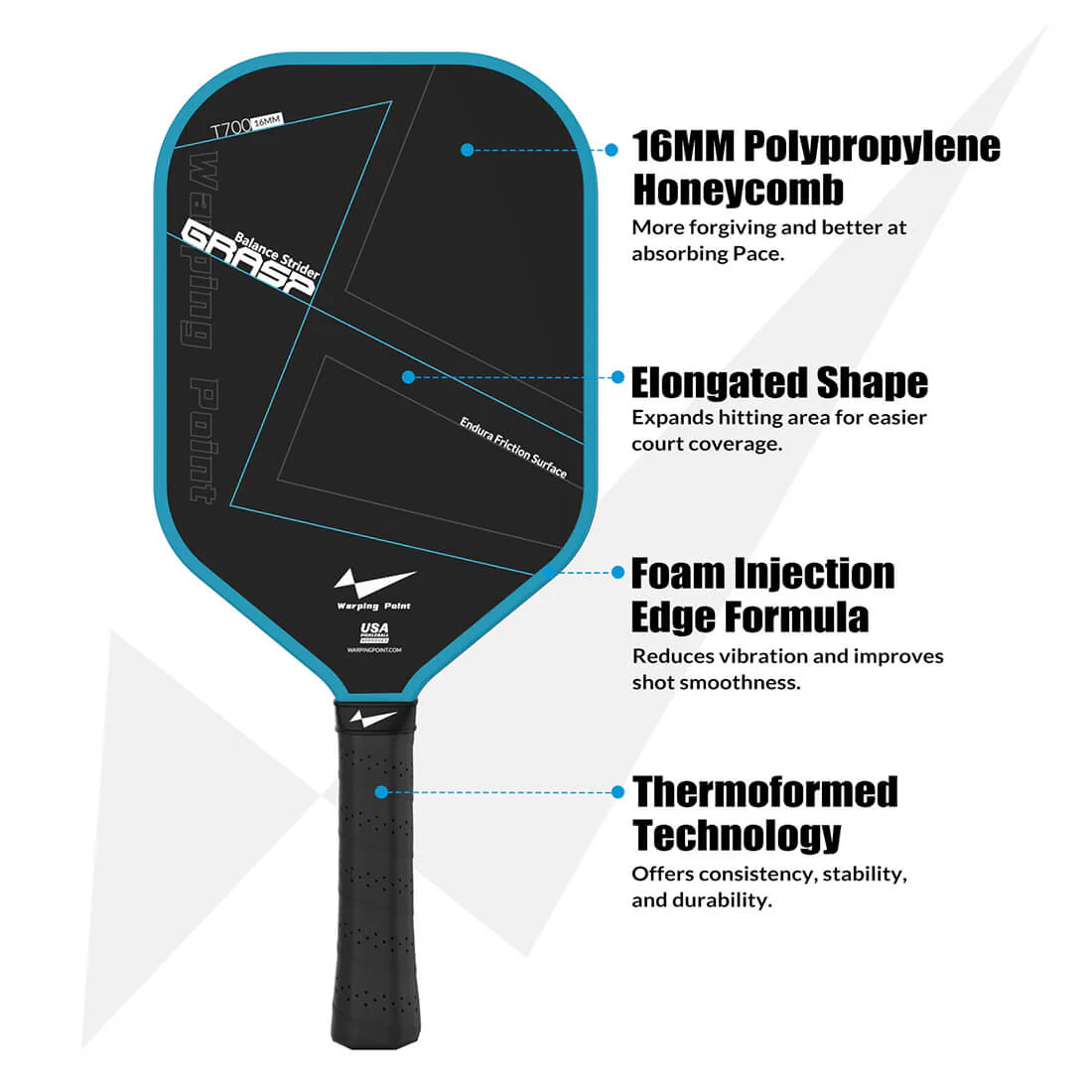 Warping Point Grasp Pickleball Paddle - 16mm - Image 5