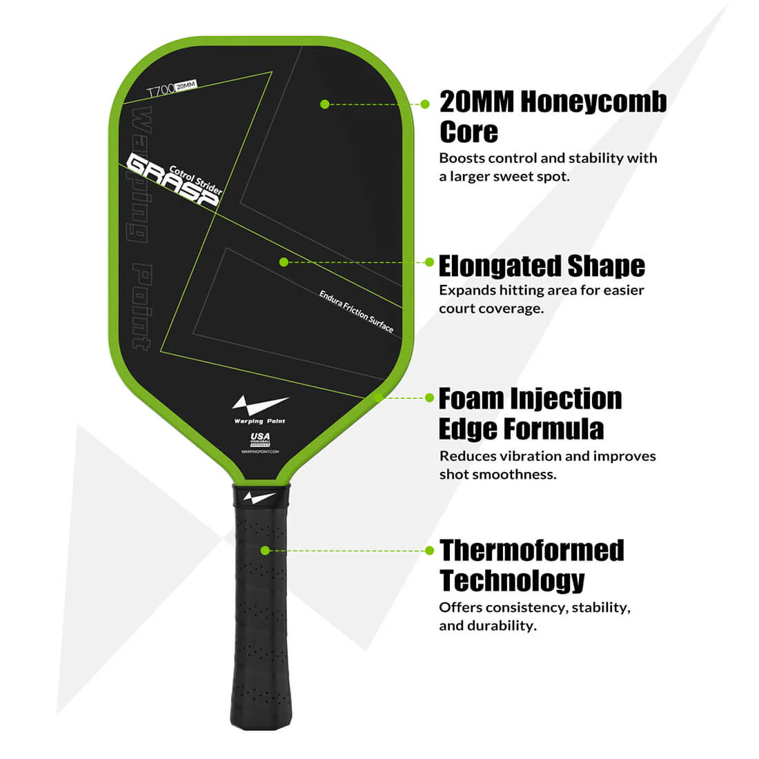 Warping Point Grasp Pickleball Paddle - 20mm - Image 3