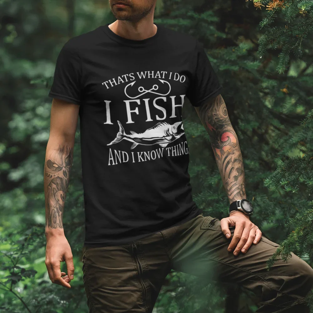 Outdoorzees I Fish And Know Things Man T-Shirt - Image 4