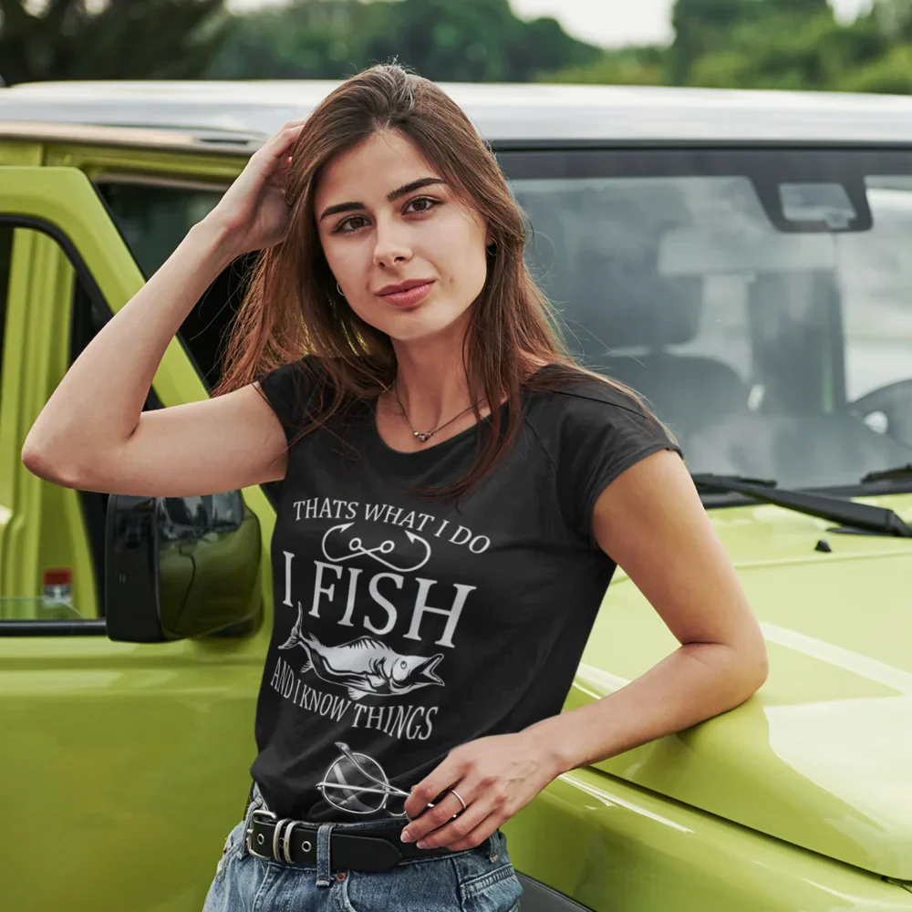 Outdoorzees I Fish And Know Things T-Shirt for Women - Image 4