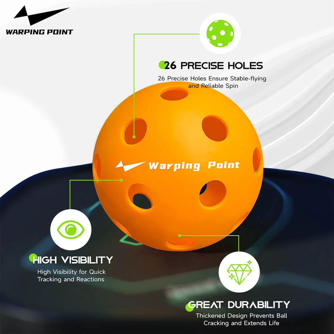 Warping Point Indoor Practice Pickleballs - Orange - Image 3