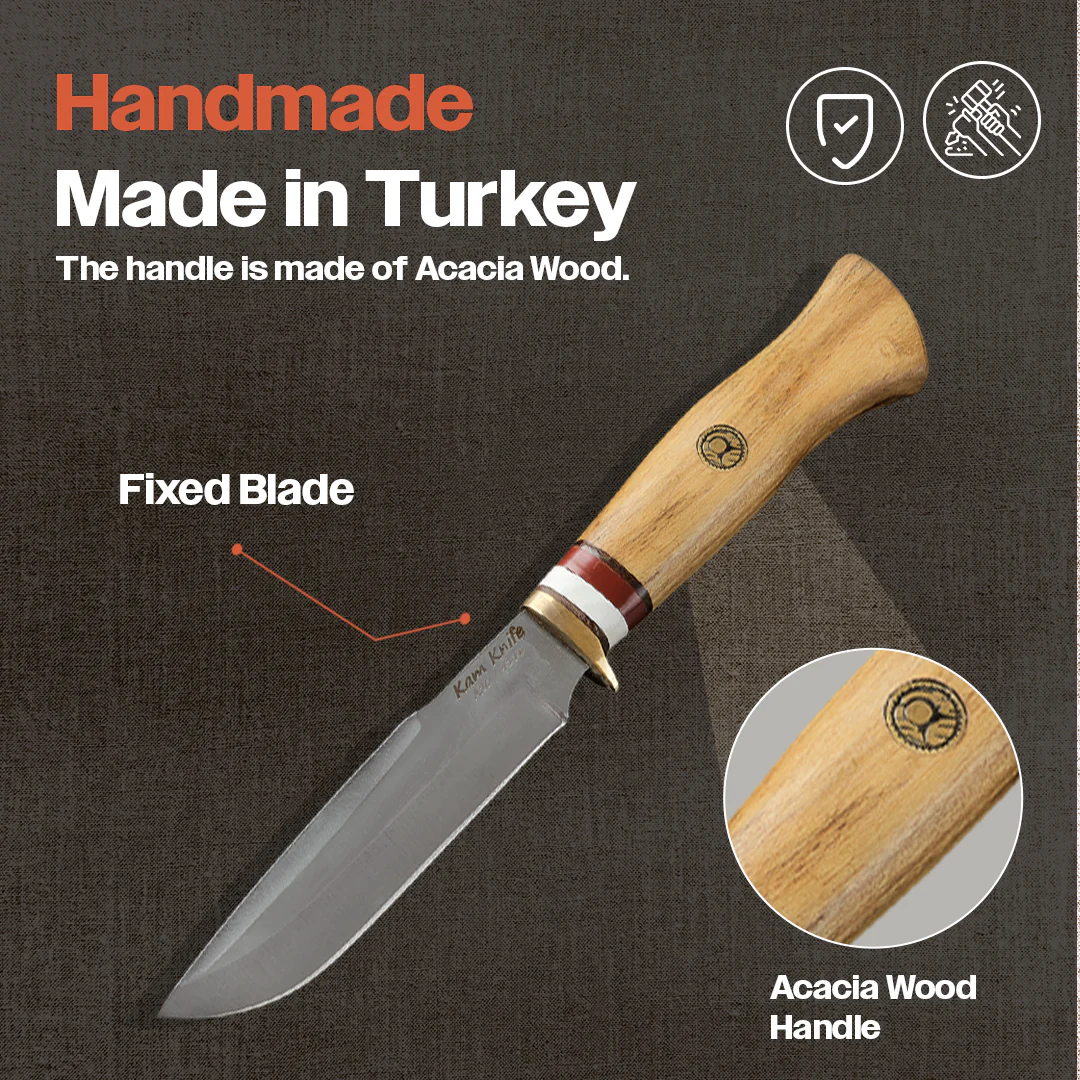 Kam Knife - A20 - Accacia Wood Handle - Fixed Blade - Image 3