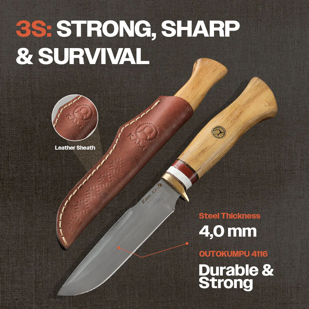 Kam Knife - A20 - Accacia Wood Handle - Fixed Blade - Image 4