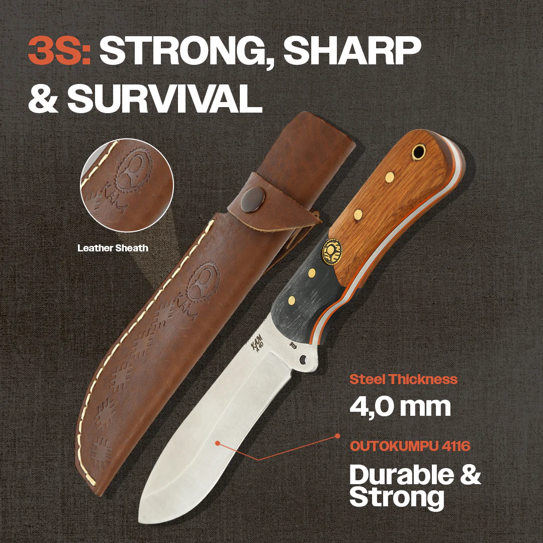 Kam Knife - A40 - Maun Wood Black and Brown Handle - Fixed Blade - Image 4