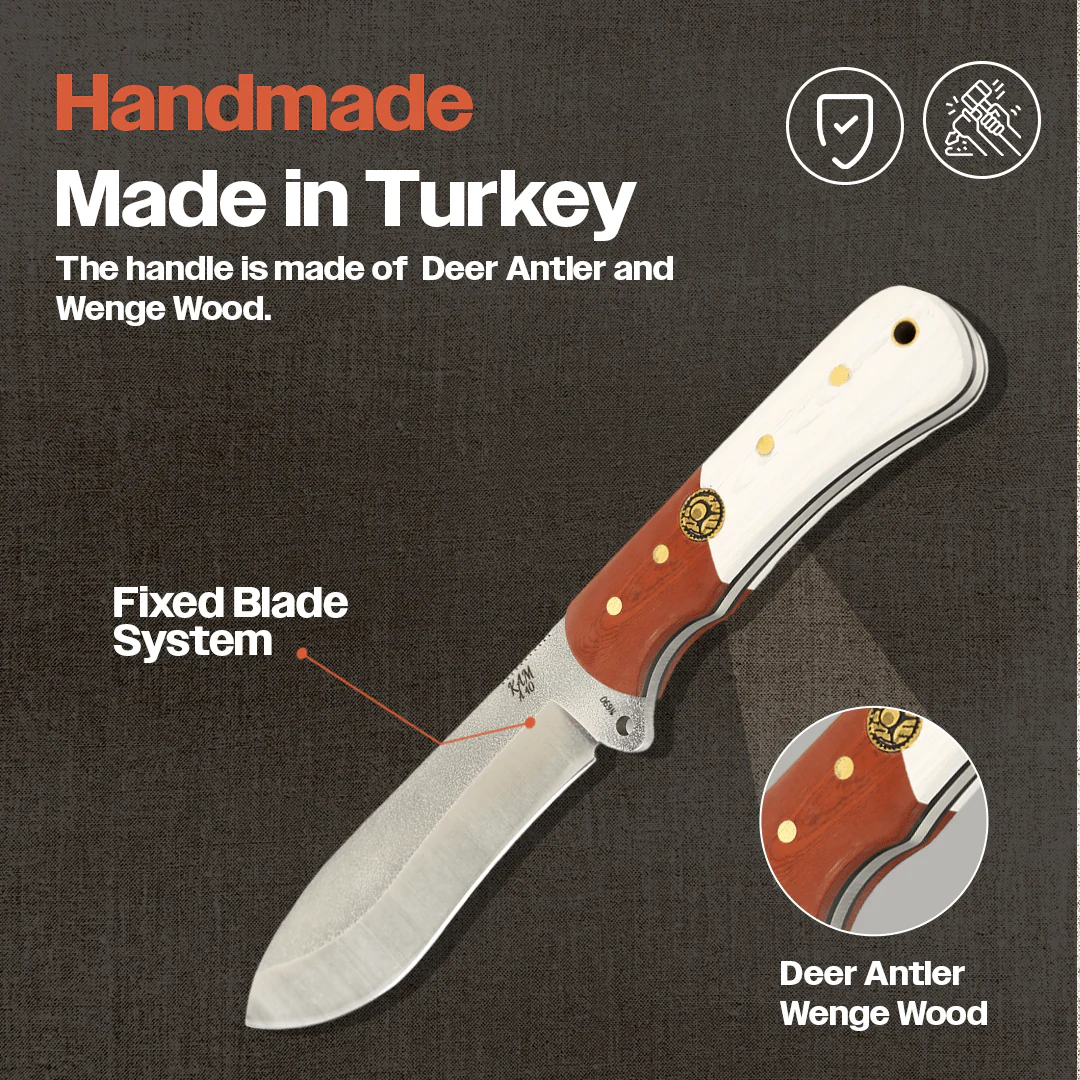 Kam Knife – A40 - N690 Steel - Red and White Handle - Fixed Blade - Image 3