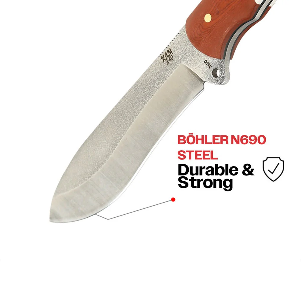 Kam Knife – A40 - N690 Steel - Red and White Handle - Fixed Blade - Image 5