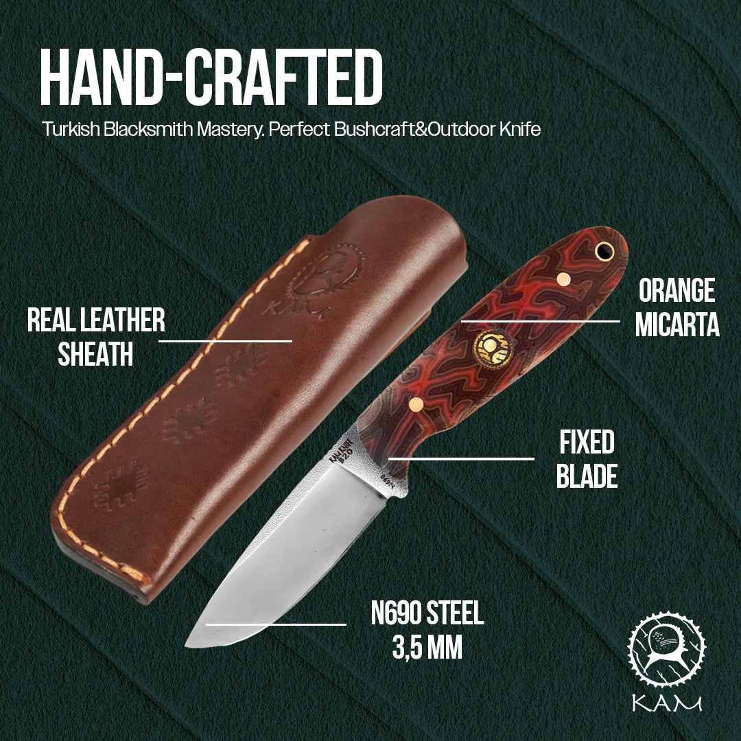 Kam Knife - B20 - Orange G Micarta Handle - Fixed Blade - Image 7