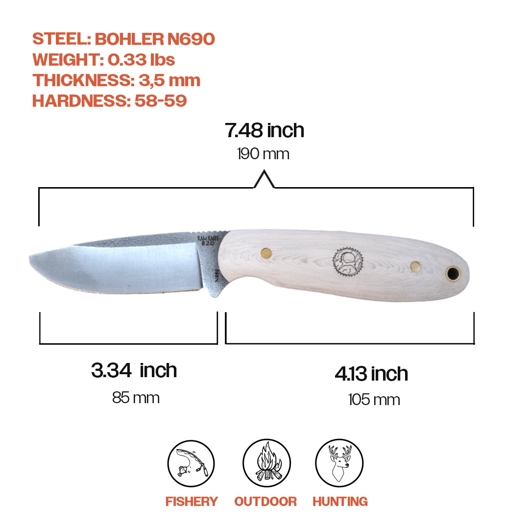 Kam Knife - B20 - White Handle - Fixed Blade - Image 4