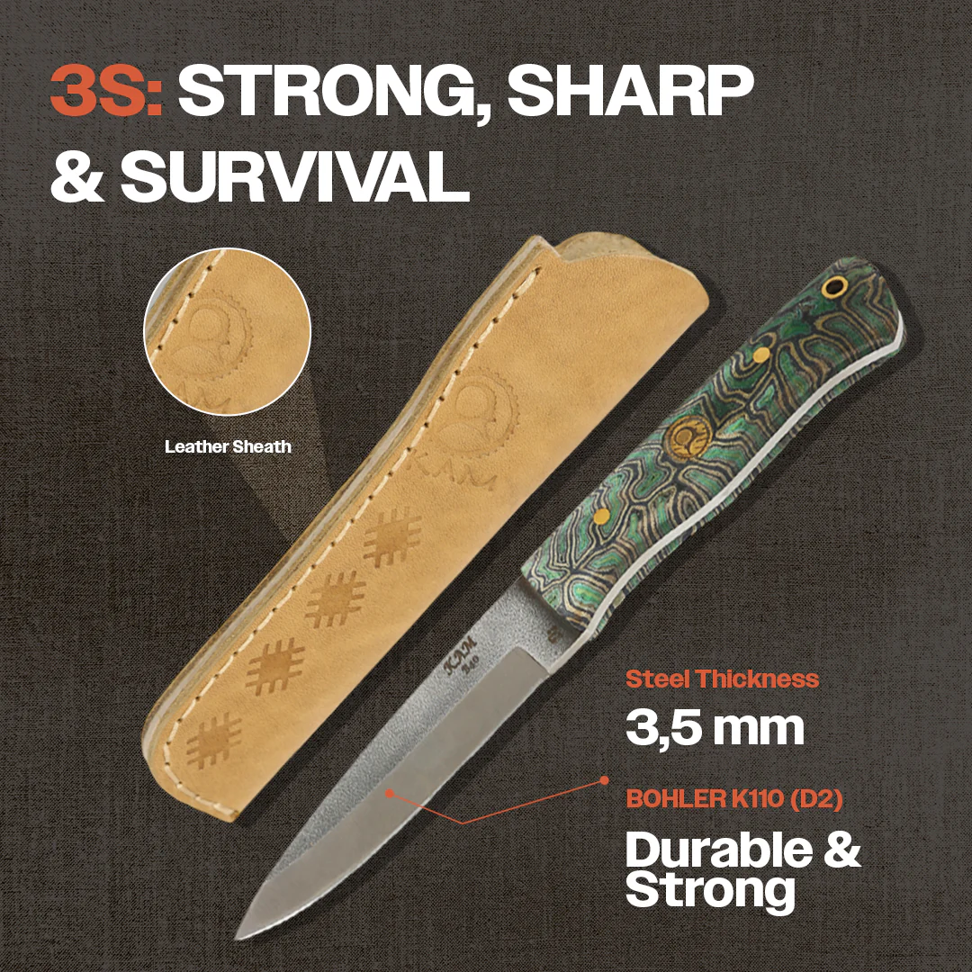 Kam Knife - B40 - Green G Micarta Handle - Fixed Blade - Image 4