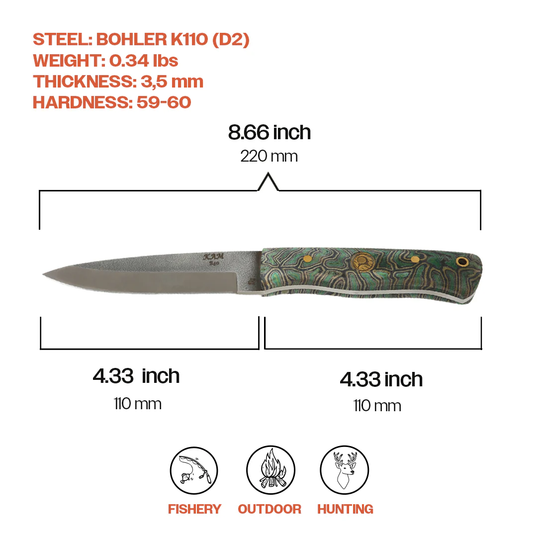 Kam Knife - B40 - Green G Micarta Handle - Fixed Blade - Image 6