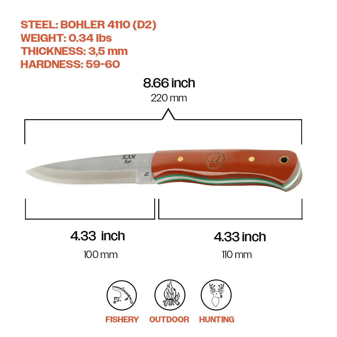 Kam Knife - B40 - Red and Brown Handle - Fixed Blade - Image 4