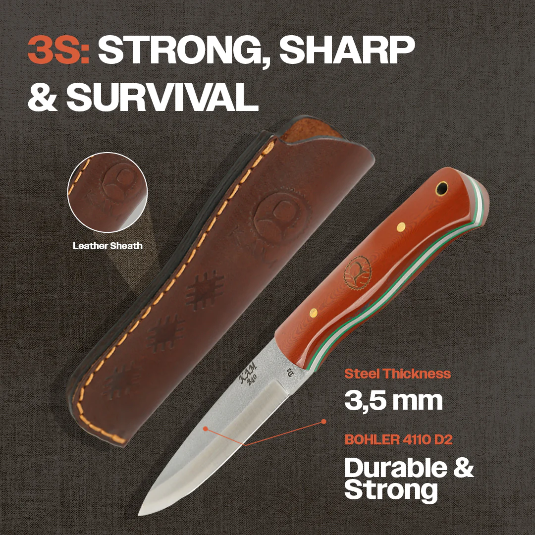 Kam Knife - B40 - Red and Brown Handle - Fixed Blade - Image 5