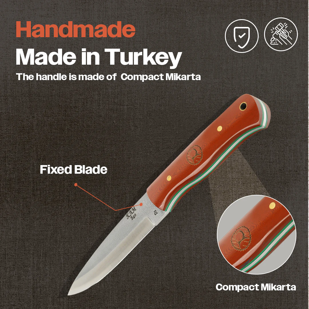 Kam Knife - B40 - Red and Brown Handle - Fixed Blade - Image 6