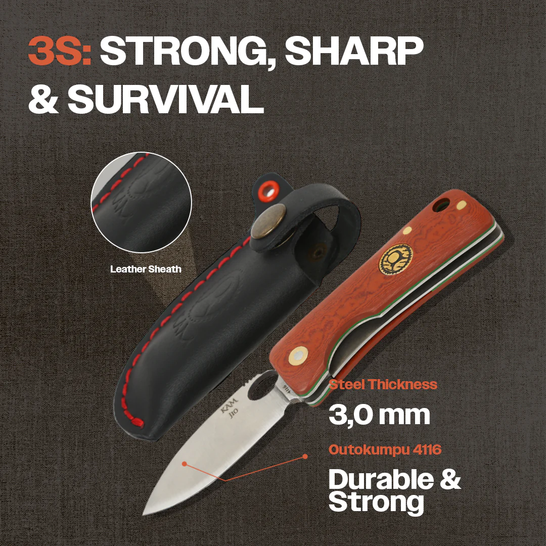 Kam Knife – J10 - Red Inlay Handle - Pocket Knife - Image 4