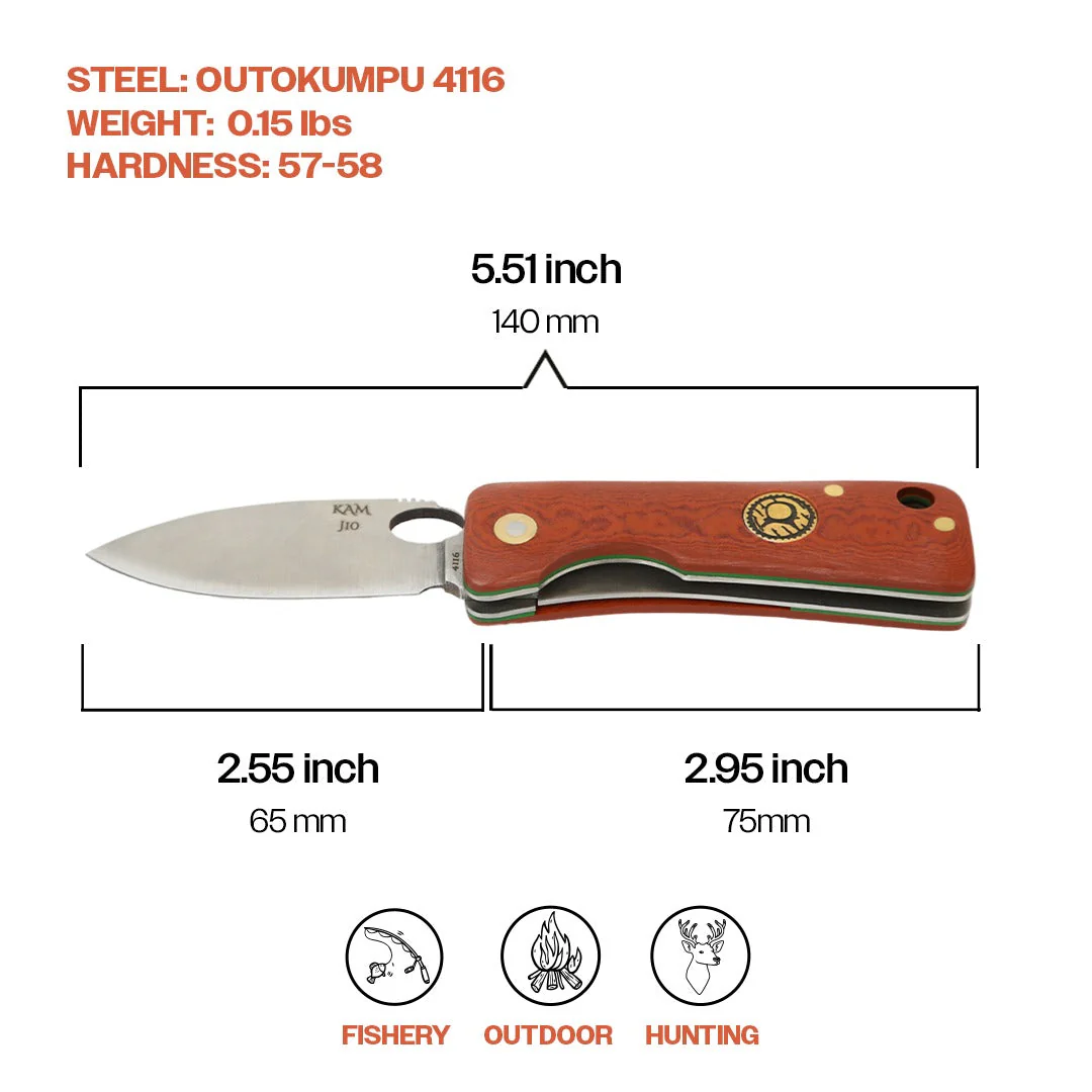 Kam Knife – J10 - Red Inlay Handle - Pocket Knife - Image 6