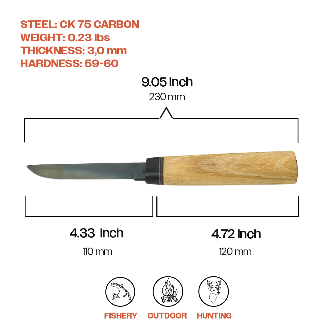 Kam Knife – P10 - Accacia Wood Handle - Fixed Blade Flat - Image 5