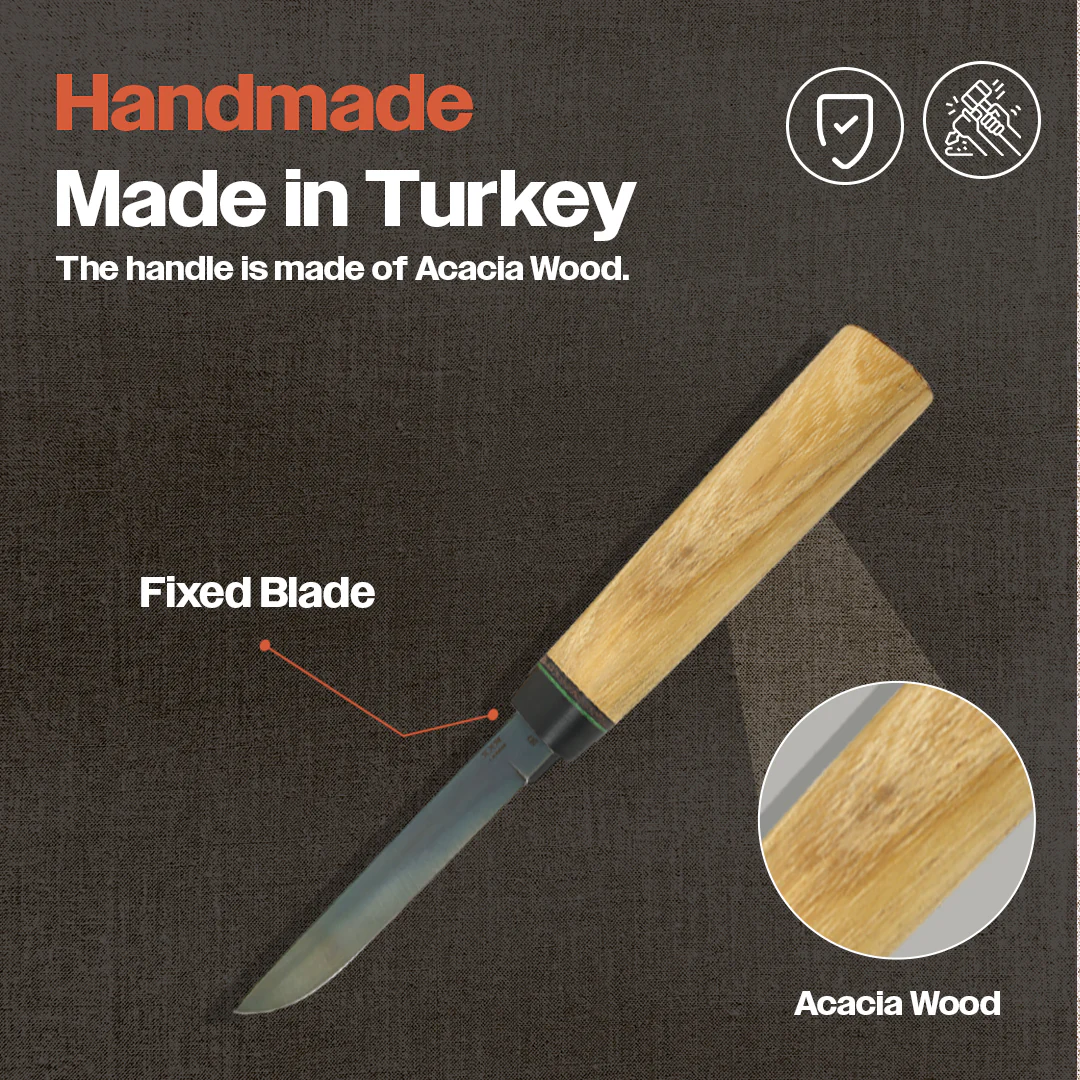 Kam Knife – P10 - Accacia Wood Handle - Fixed Blade Flat - Image 6