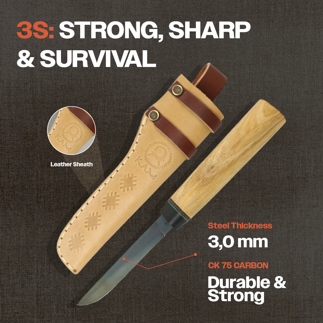 Kam Knife – P10 - Accacia Wood Handle - Fixed Blade Flat - Image 7