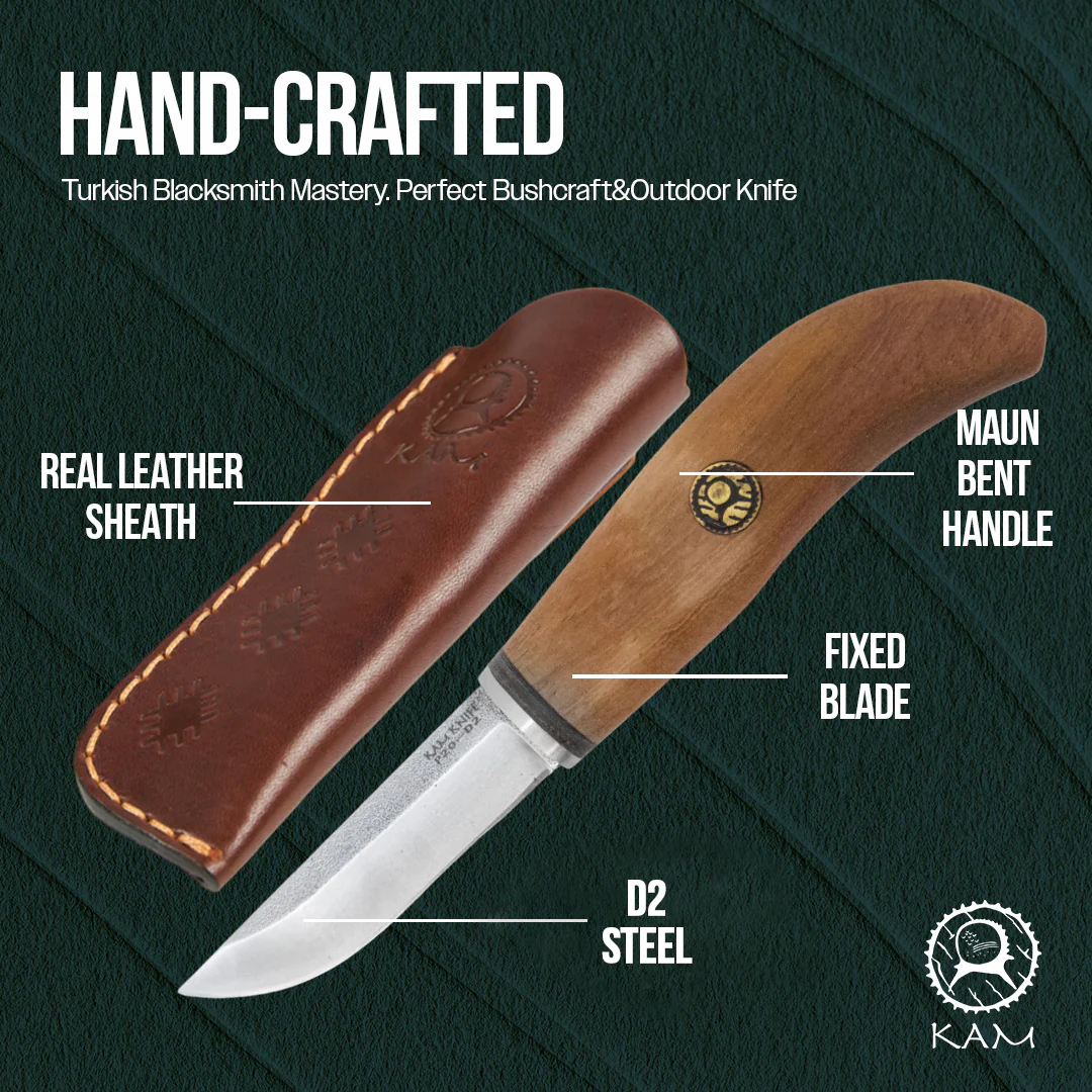 Kam Knife - P20 - Maun Wood Curved Handle - Fixed Blade - Image 5