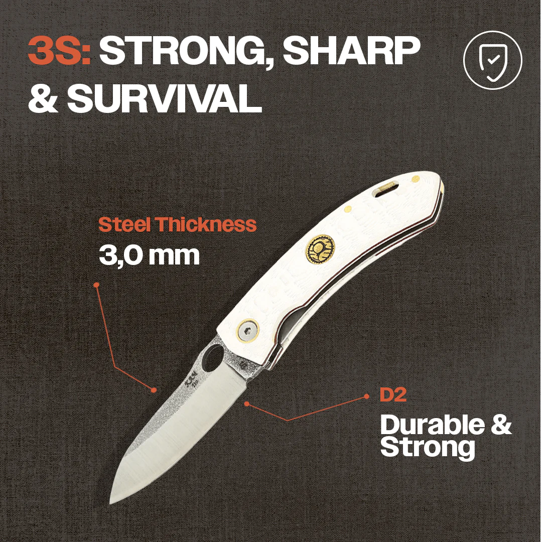 Kam Knife - T10 -  D2 Steel - White Handle - Pocket Knife - Image 3