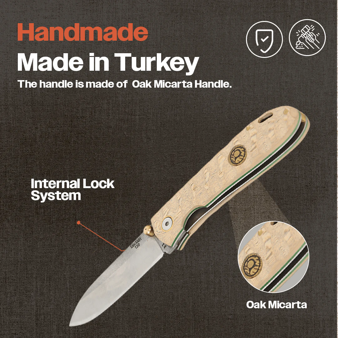 Kam Knife - T20 - D2 Steel - Oak Handle - Pocket Knife - Image 3