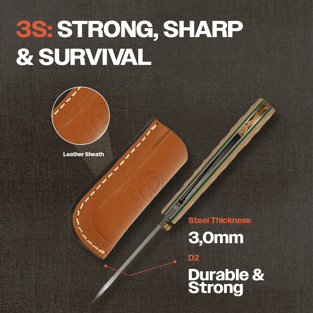 Kam Knife - T20 - D2 Steel - Oak Handle - Pocket Knife - Image 4