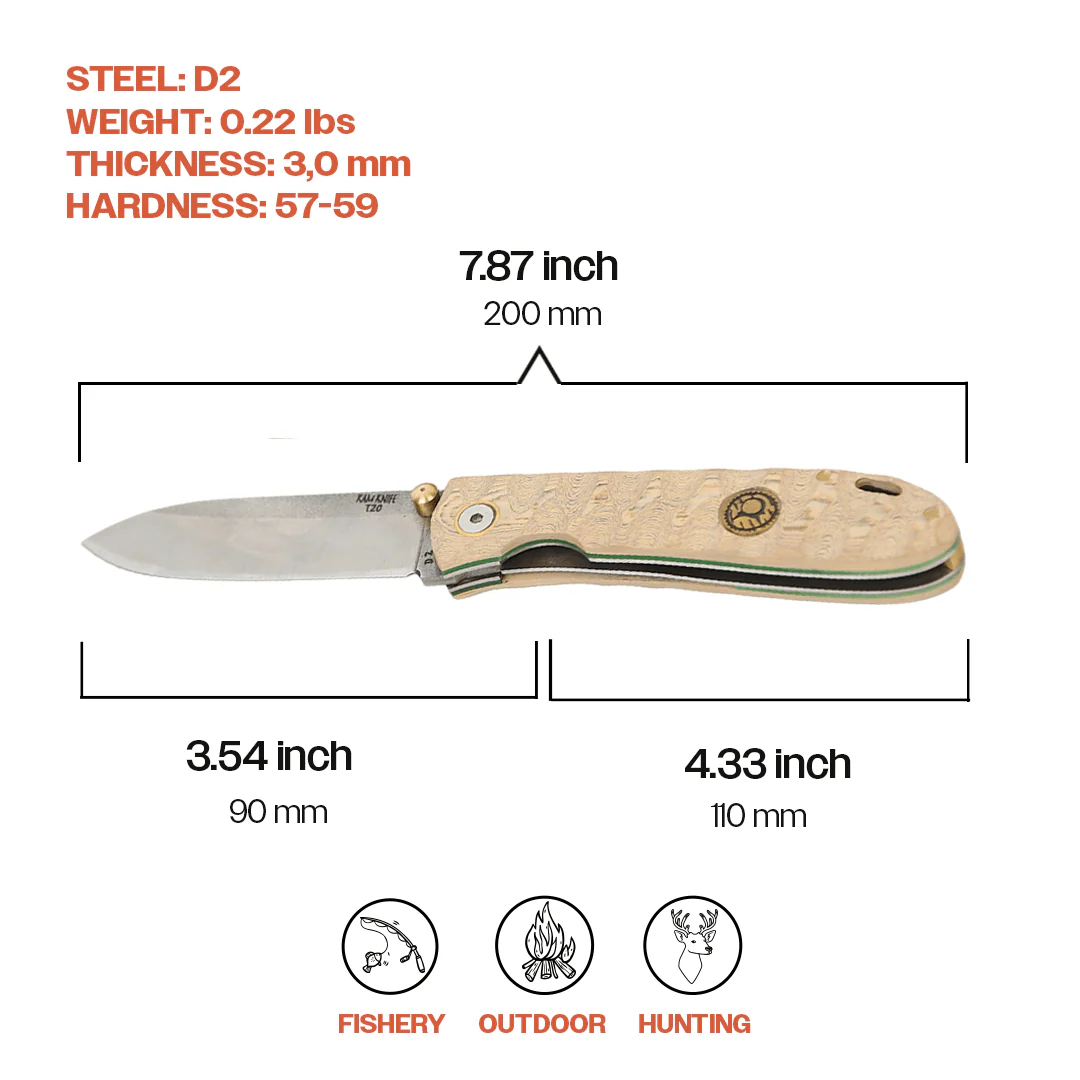 Kam Knife - T20 - D2 Steel - Oak Handle - Pocket Knife - Image 5