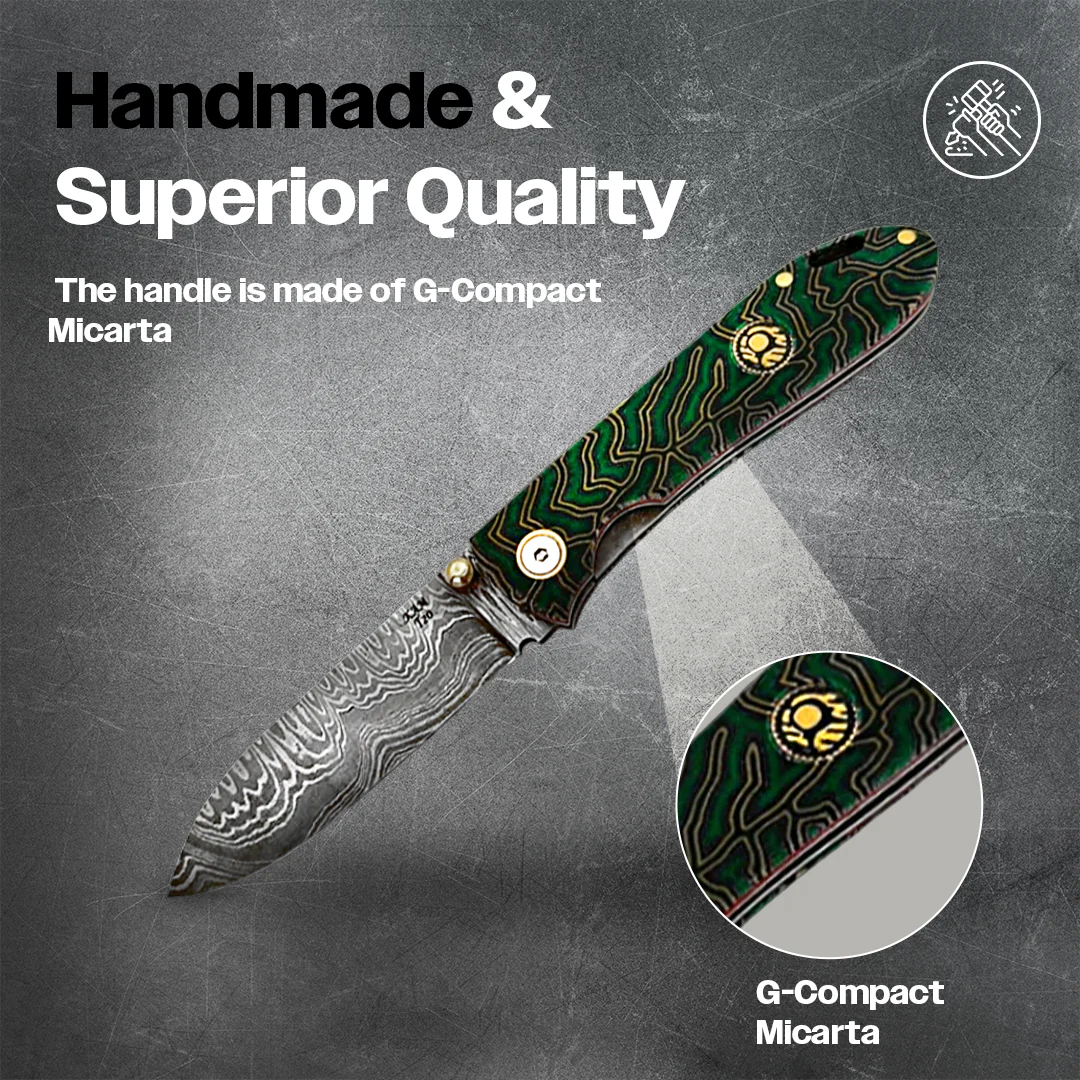 Kam Knife – T20 - Green G Micarta Handle - Pocket Knife - Image 2