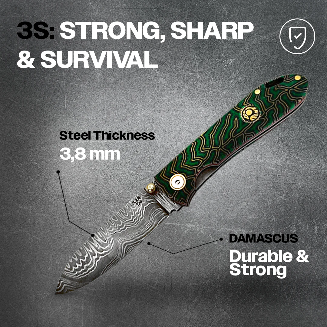 Kam Knife – T20 - Green G Micarta Handle - Pocket Knife - Image 3