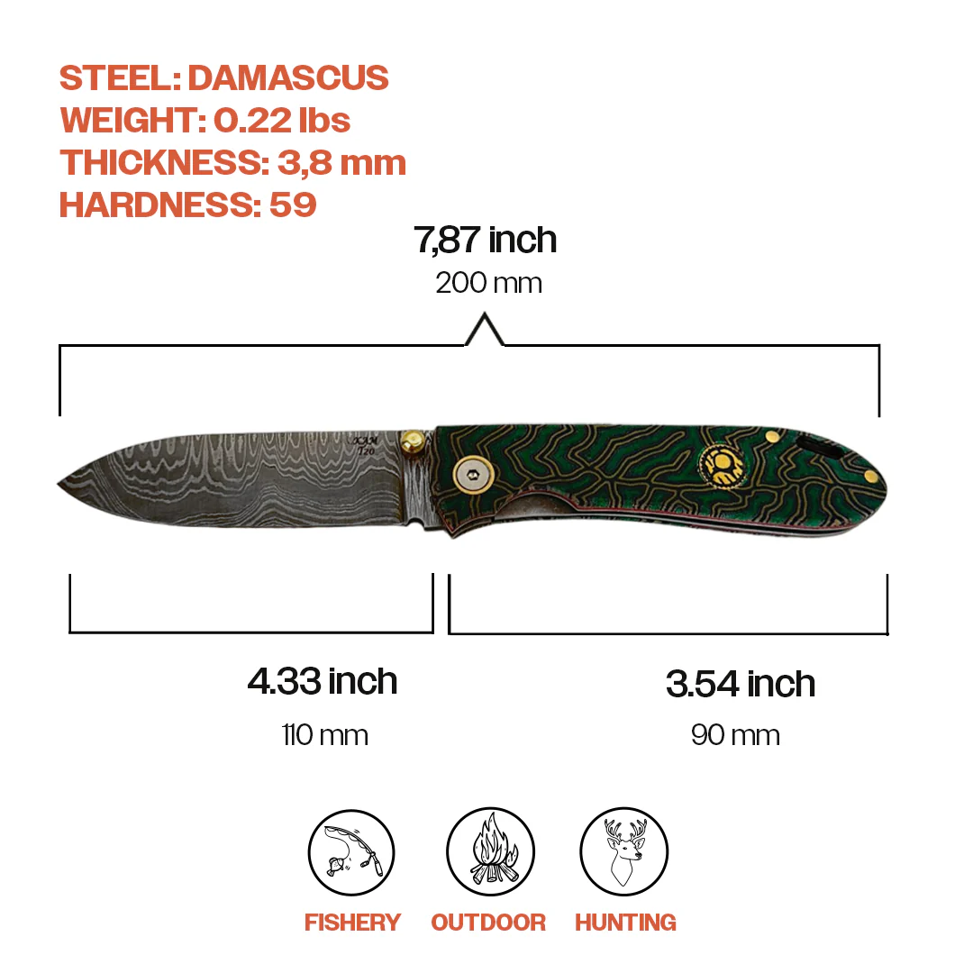 Kam Knife – T20 - Green G Micarta Handle - Pocket Knife - Image 6