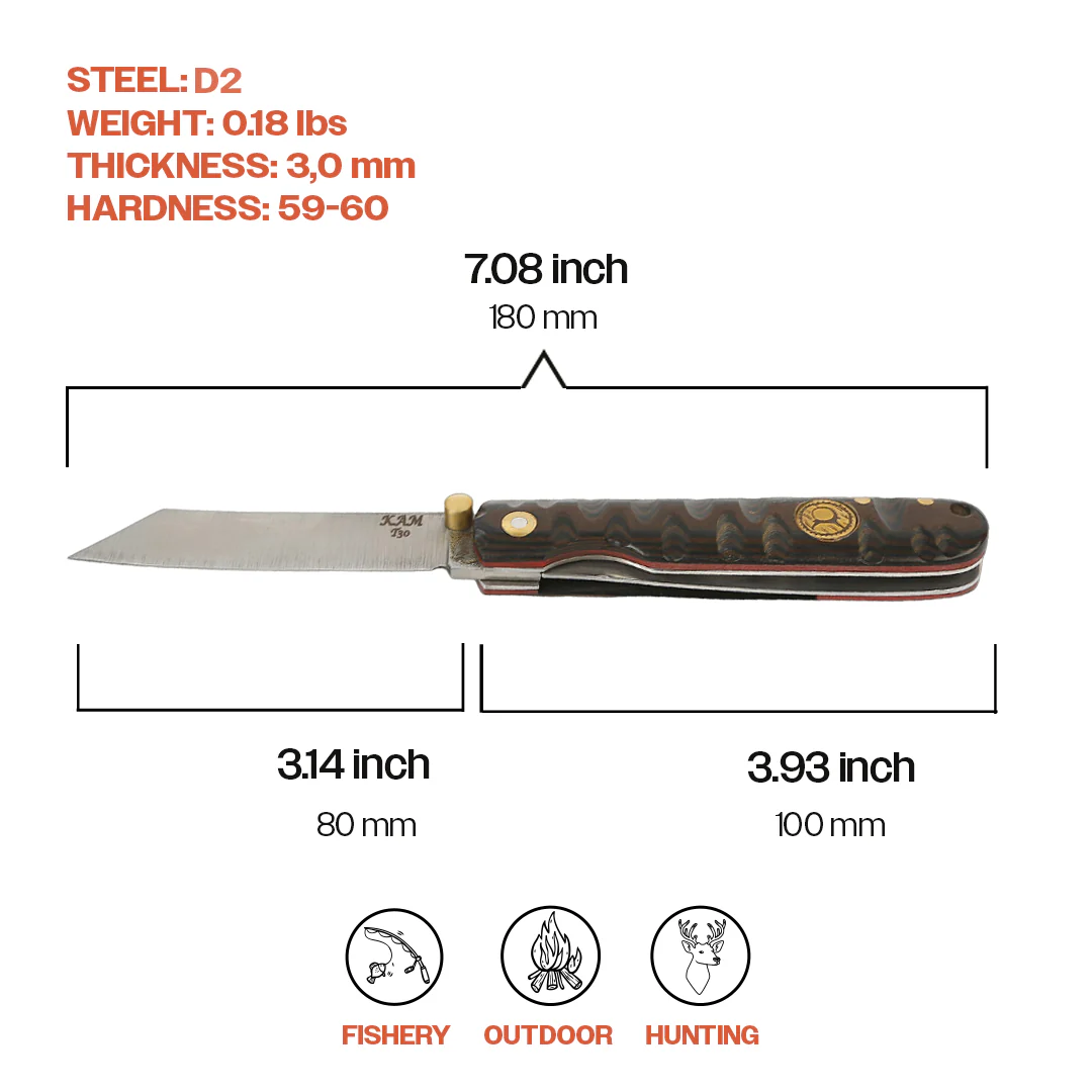 Kam Knife - T30 - Katsu Brown Handle - Pocket Knife - Image 5