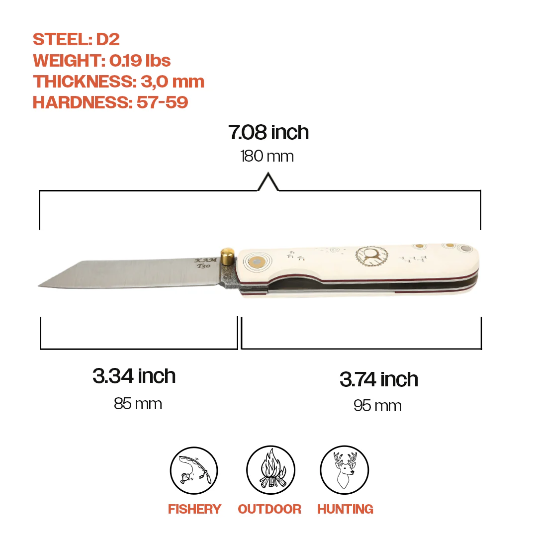 Kam Knife – T30 - Katsu White Handle - Pocket Knife - Image 6