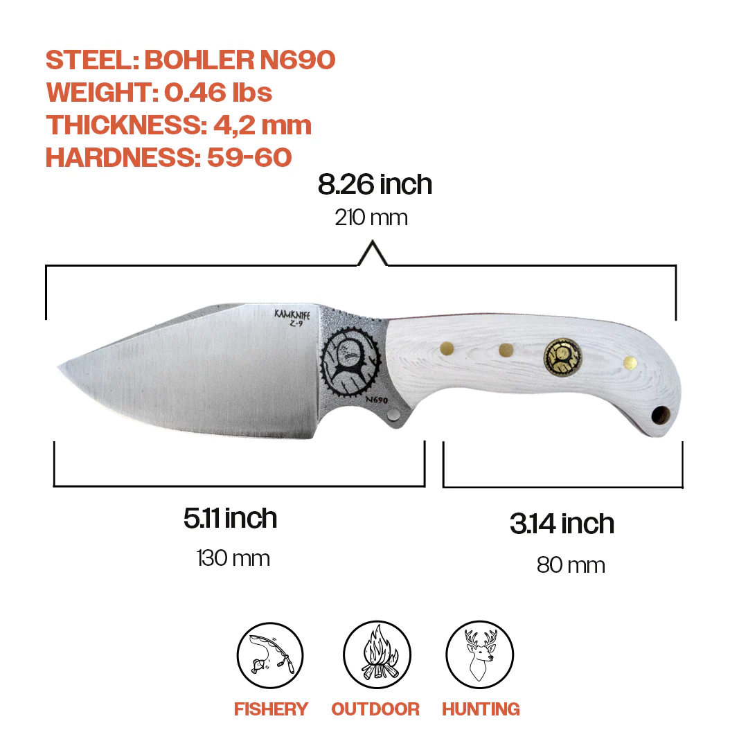 Kam Knife - Z9 - White Handle - Fixed Blade - Image 5