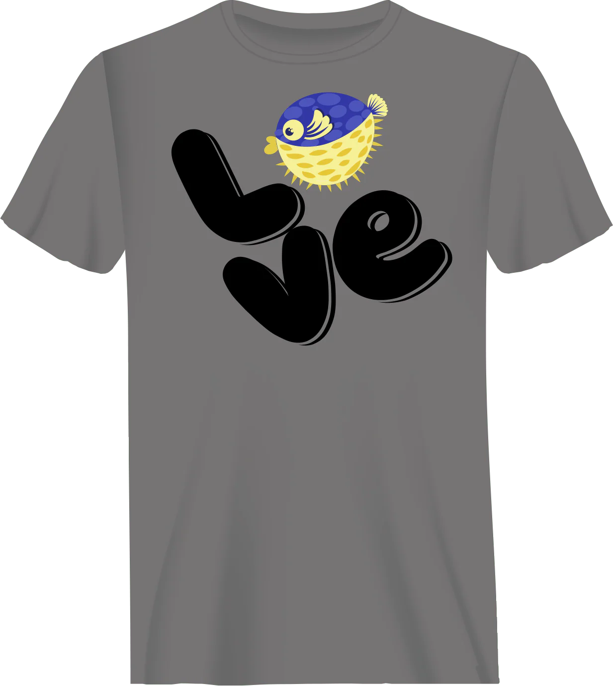Outdoorzees Love Fishing Blue Blowfish Globe Man T-Shirt - Image 2