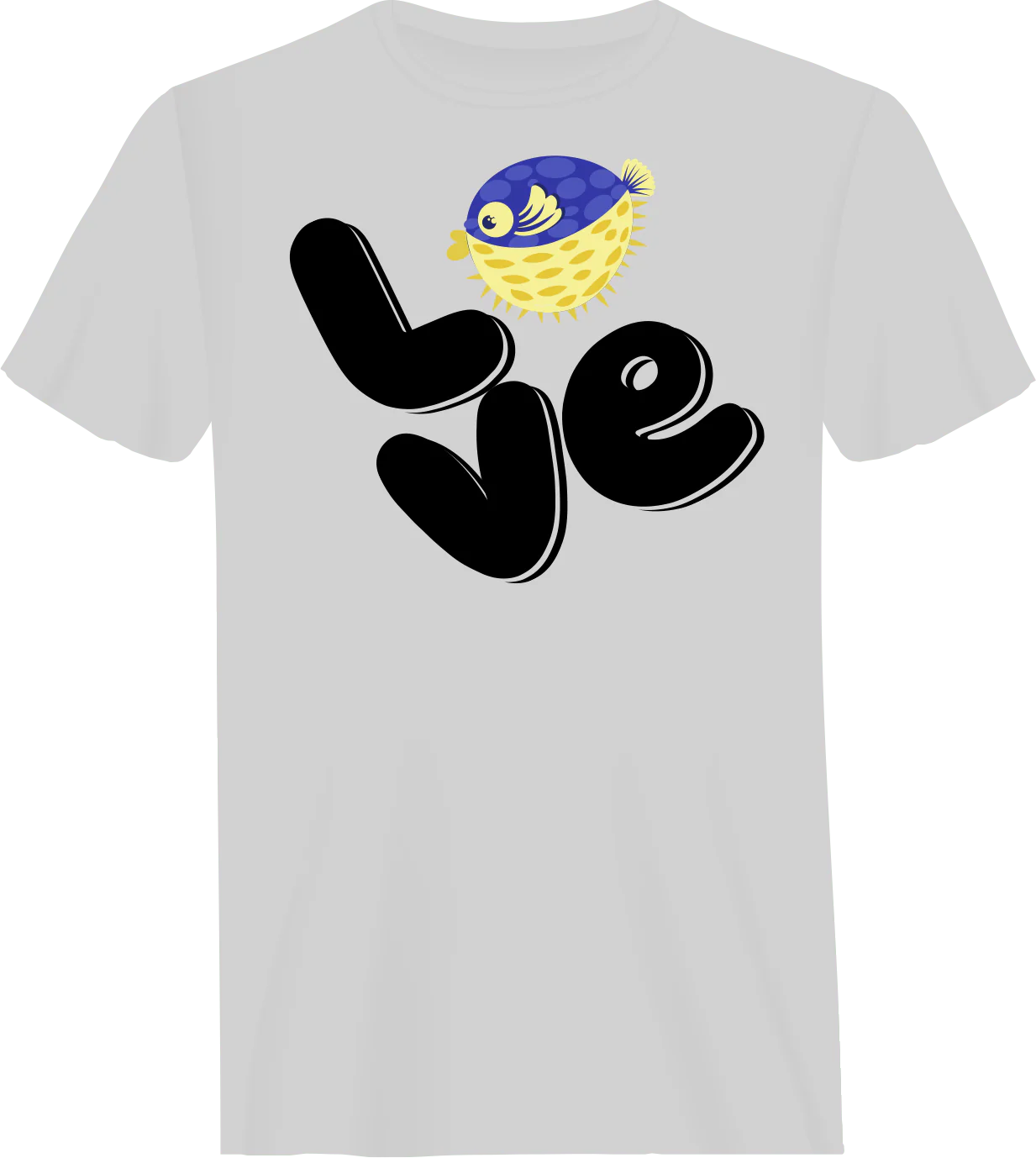 Outdoorzees Love Fishing Blue Blowfish Globe Man T-Shirt - Image 3
