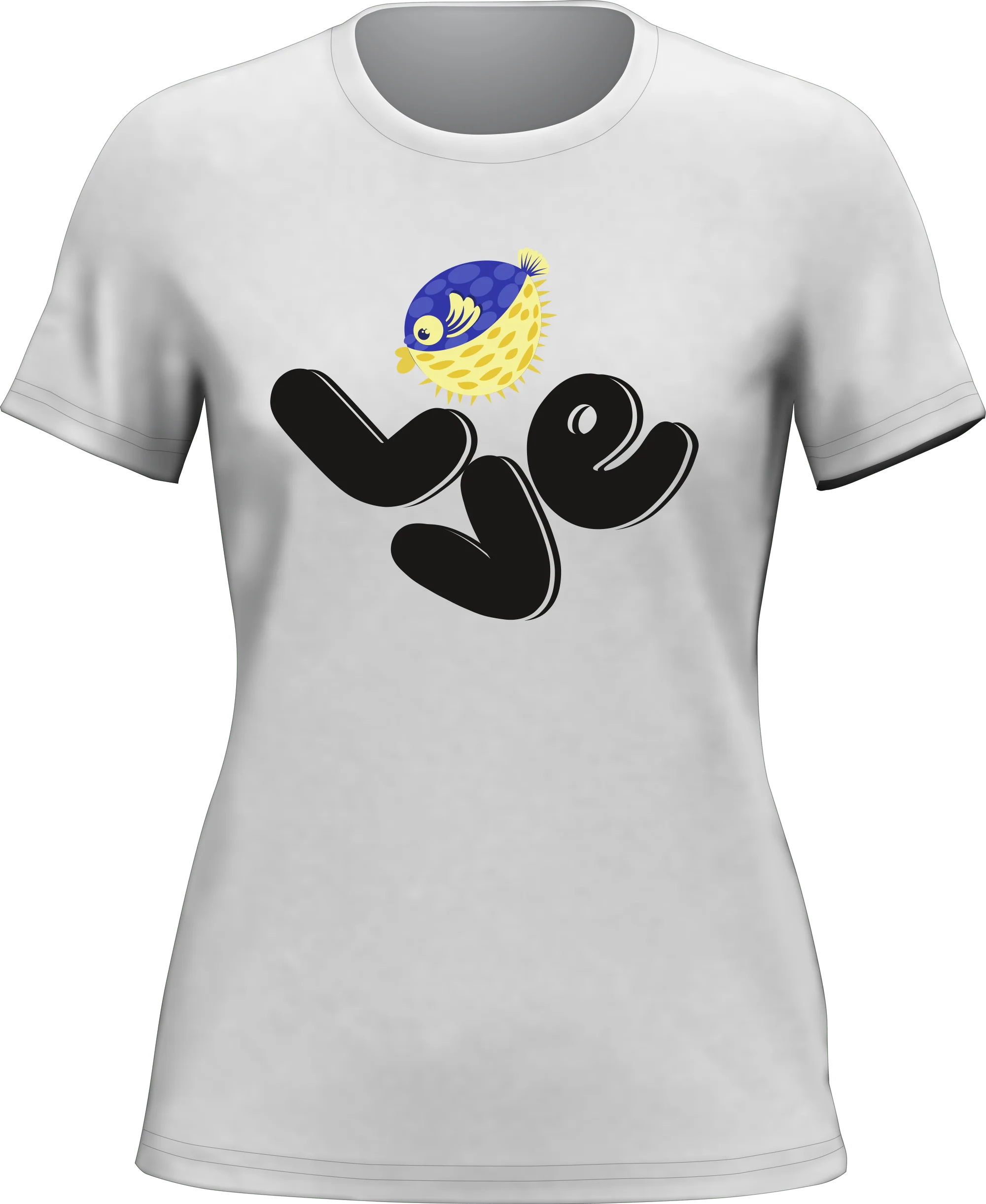 Outdoorzees Love Fishing Blue Blowfish Globe T-Shirt for Women - Image 2