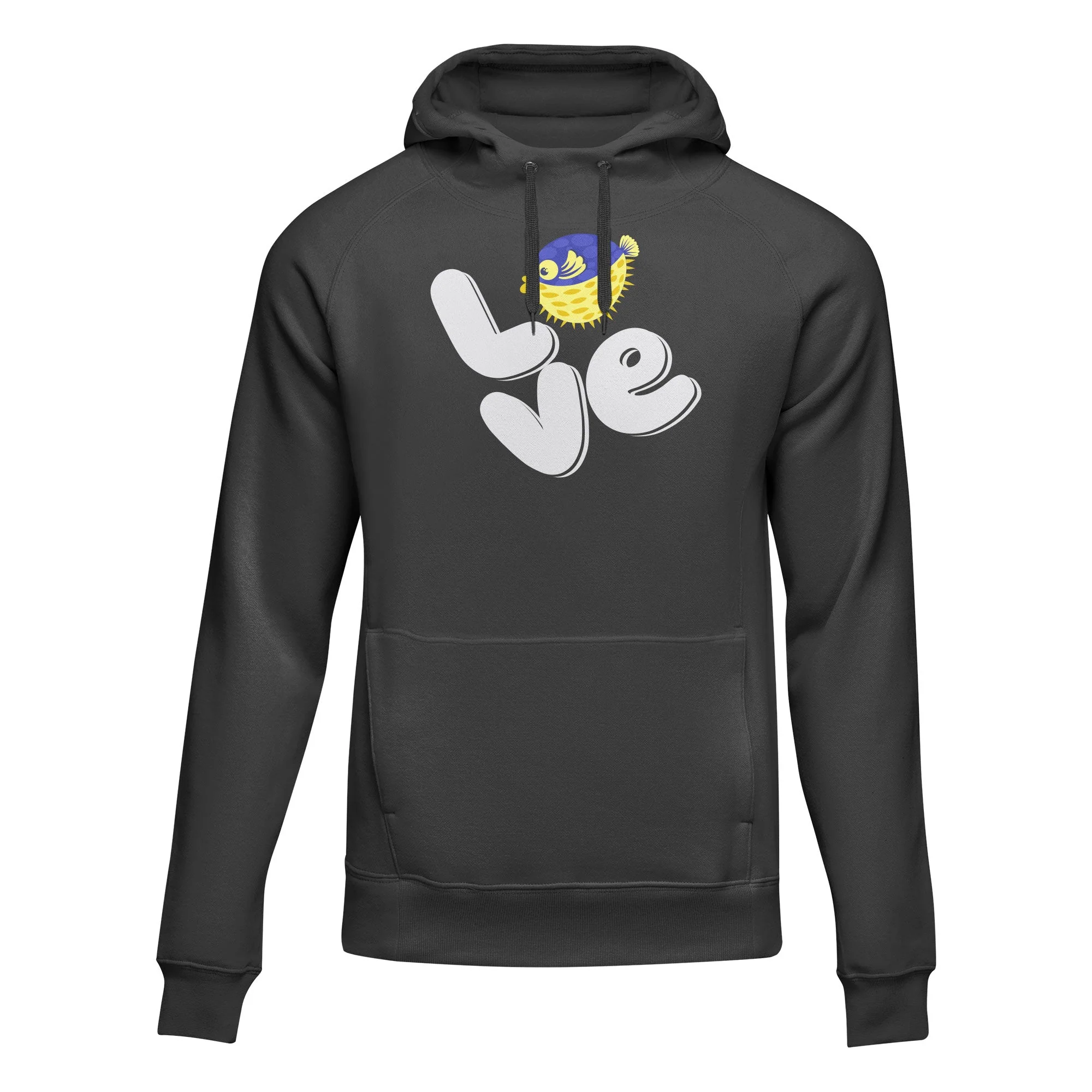 Outdoorzees Love Fishing Blue Blowfish Globe Unisex Hoodie