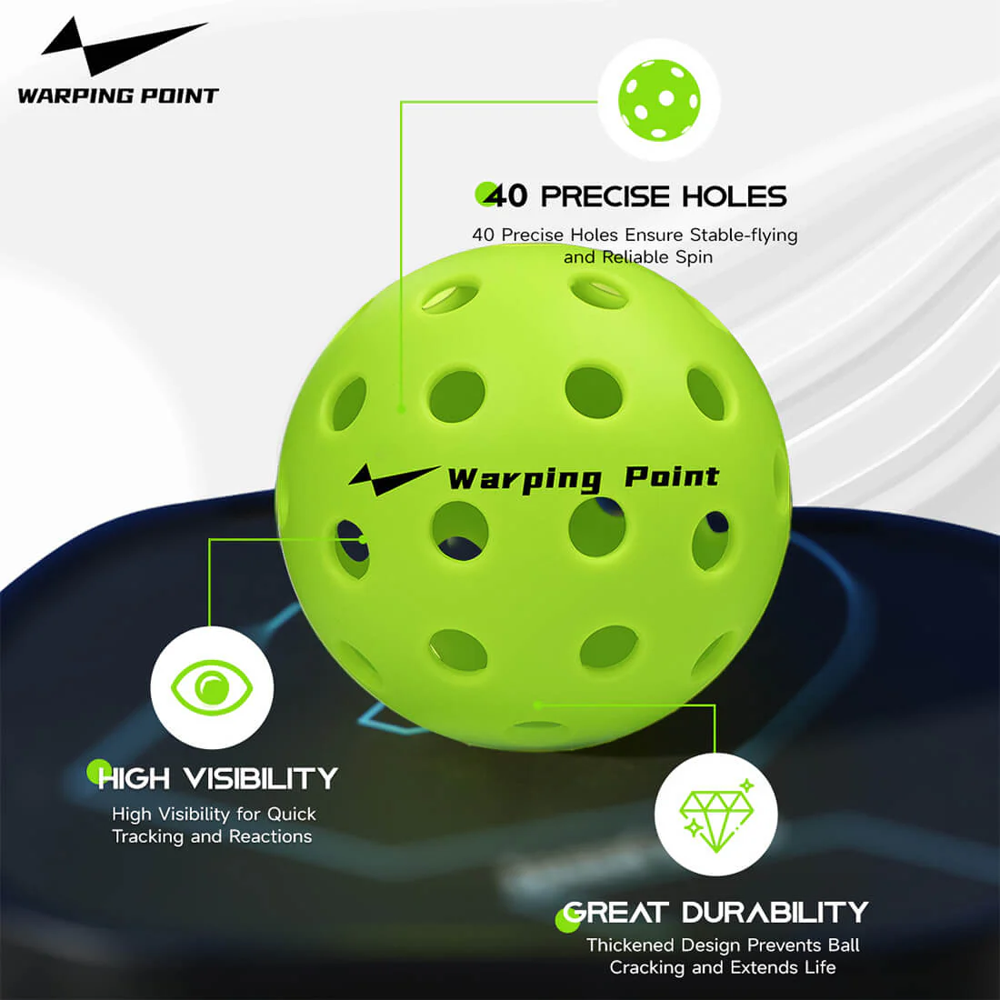 Warping Point Outdoor Practice Pickleballs - Green - Image 3